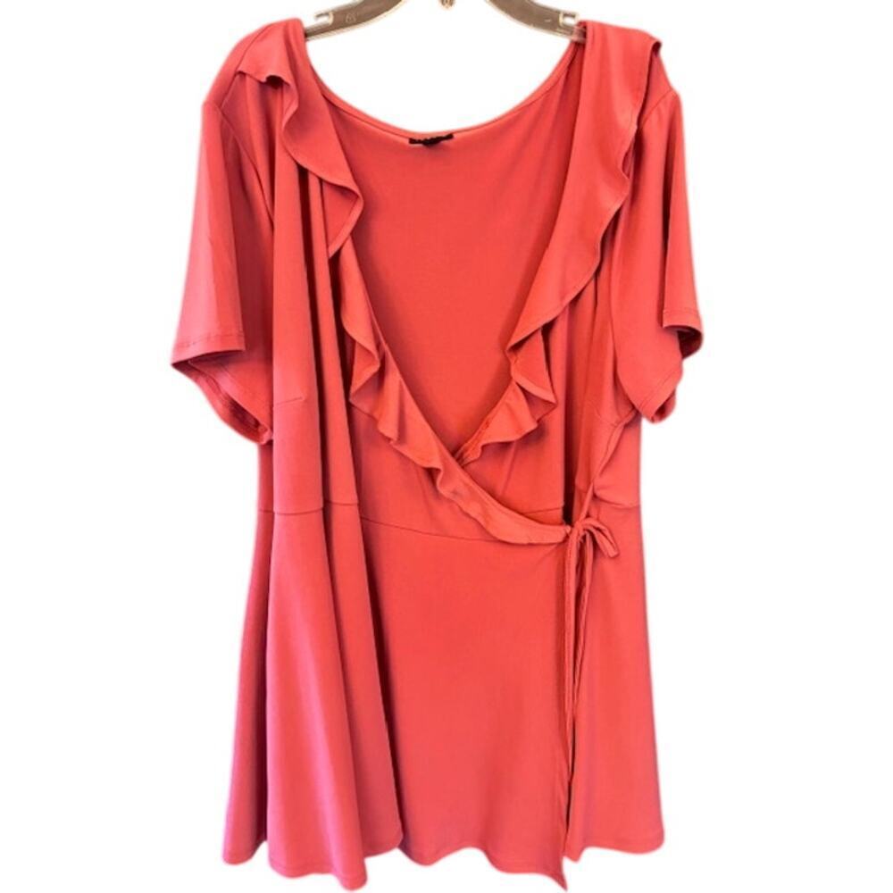 Torrid Blouse Womens 3/3X Tunic Pullover Ruffled Deep V Neck Short Sleeve